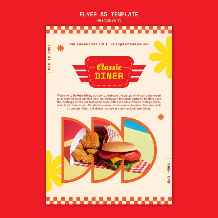 PSD gratuit modèle de flyer de restaurant rétro américain