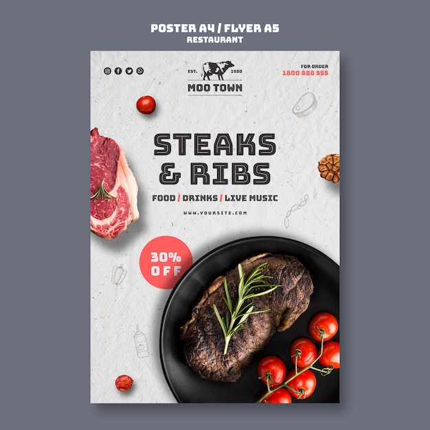 Modèle de flyer de restaurant de steak