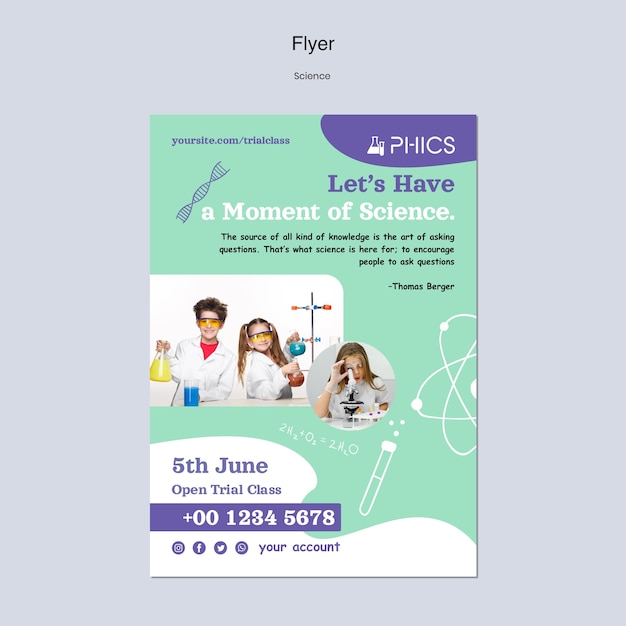 Modèle de flyer scientifique avec photo