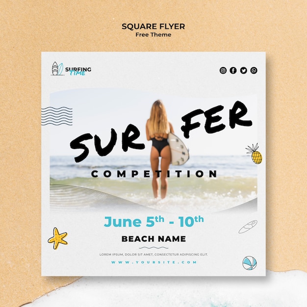 PSD gratuit modèle de flyer de surfeur