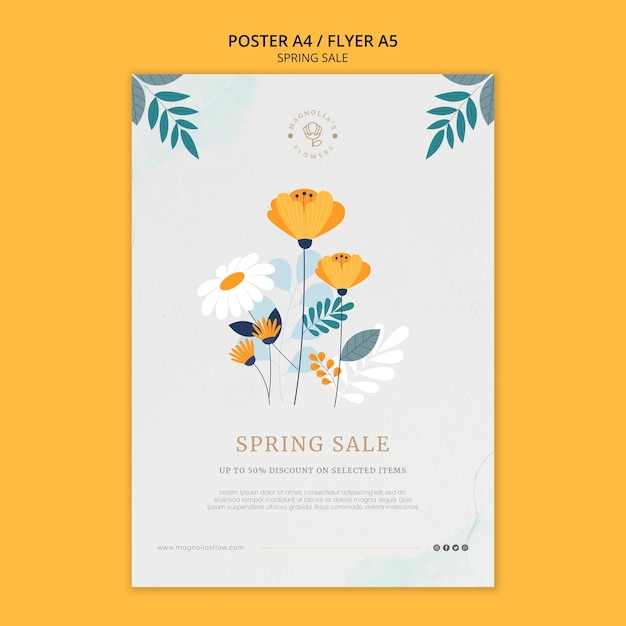 PSD gratuit modèle de flyer de vente de printemps design plat