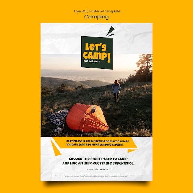 PSD gratuit modèle de flyer vertical de camping avec effet papier froissé