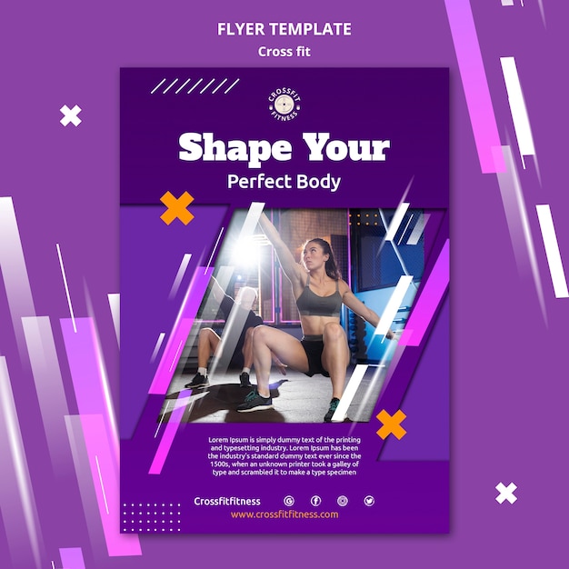 PSD gratuit modèle de flyer vertical de cours d'exercice physique avec des formes géométriques