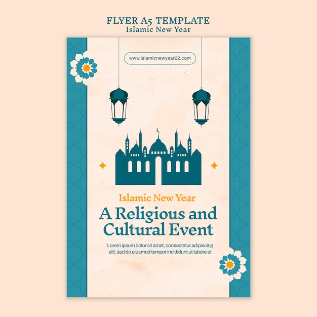 Modèle de flyer vertical du nouvel an islamique avec un design floral