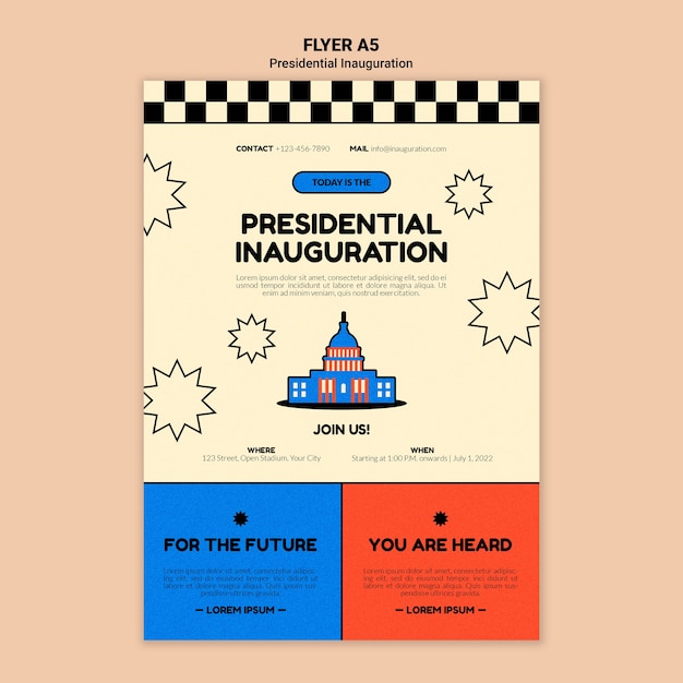PSD gratuit modèle de flyer vertical d'inauguration présidentielle américaine