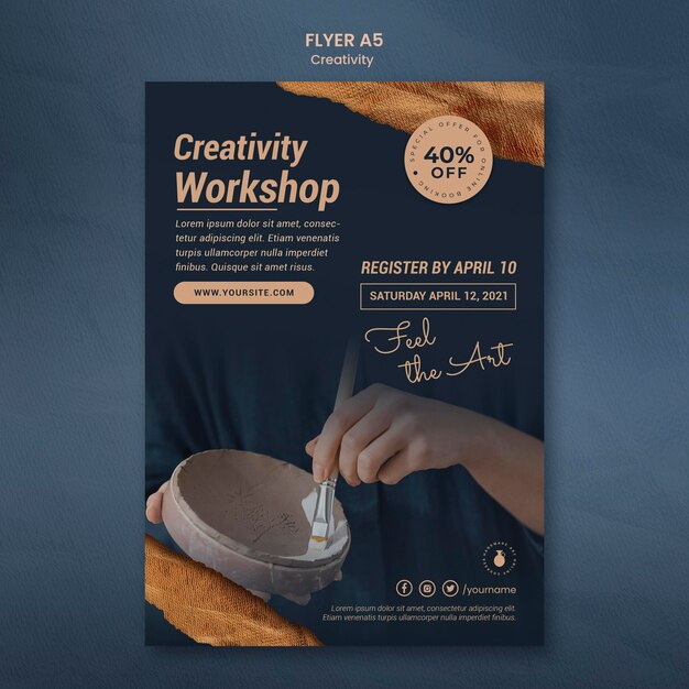 Modèle de flyer vertical pour atelier de poterie créative avec femme