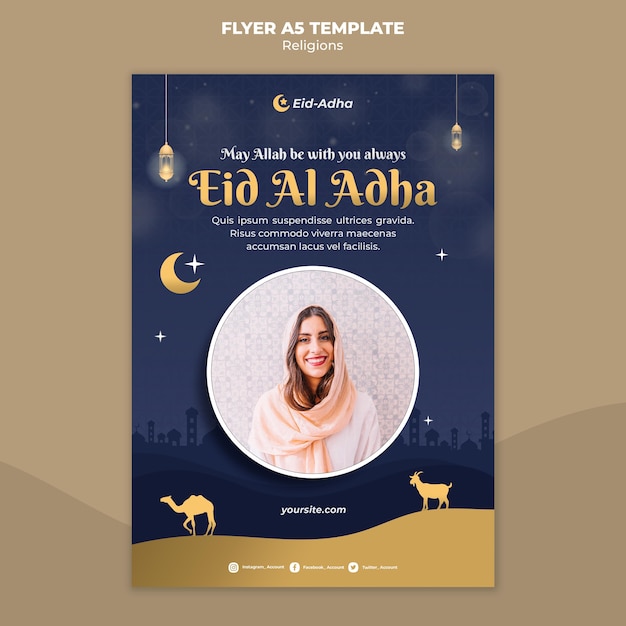 PSD gratuit modèle de flyer vertical pour la célébration de l'aïd al adha