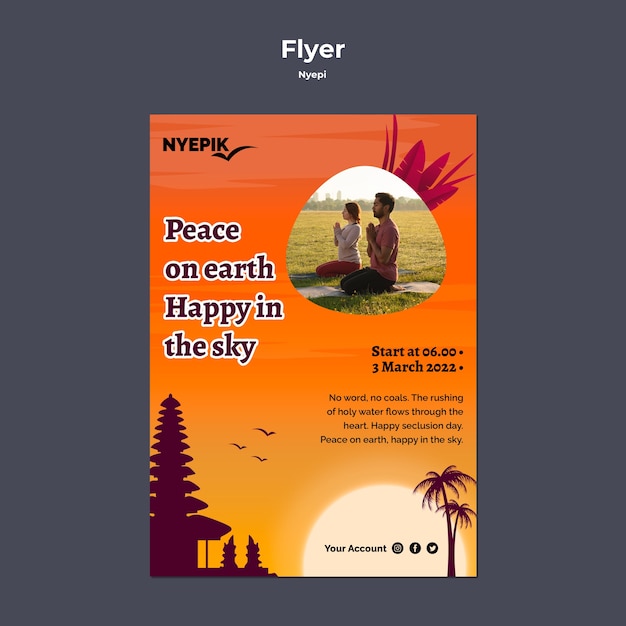 PSD gratuit modèle de flyer vertical pour la célébration de nyepi