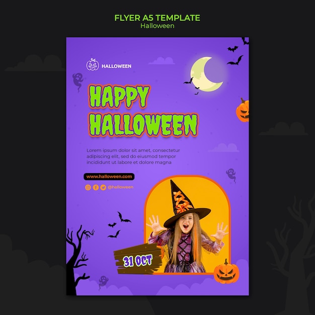 PSD gratuit modèle de flyer vertical pour halloween avec enfant en costume