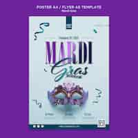 PSD gratuit modèle de flyer vertical pour mardi gras avec masque de carnaval