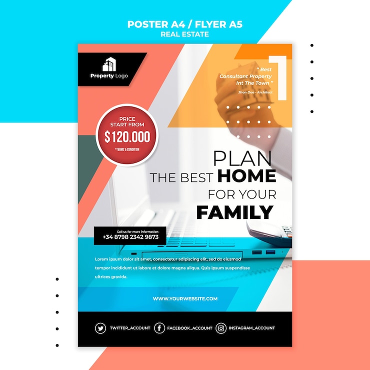 PSD gratuit modèle de flyer vertical pour société immobilière