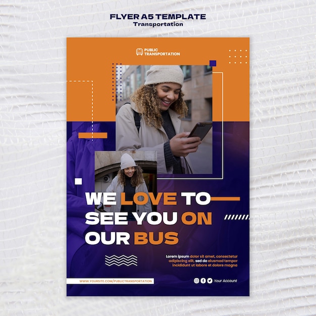 PSD gratuit modèle de flyer vertical de transport par autobus public avec conception de points