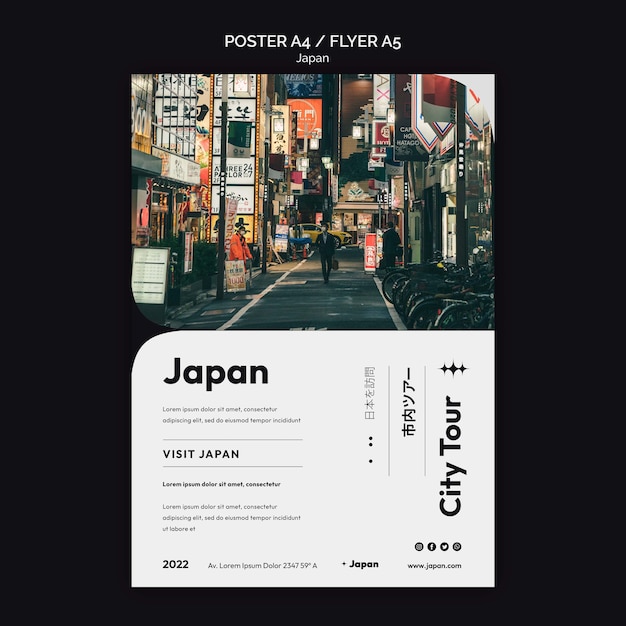 Modèle de flyer vertical avec visite de la ville japonaise