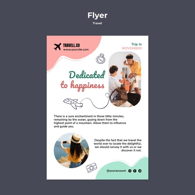 Modèle de flyer de voyage design plat