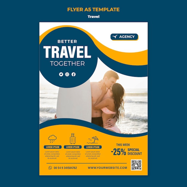 PSD gratuit modèle de flyer de voyage design plat