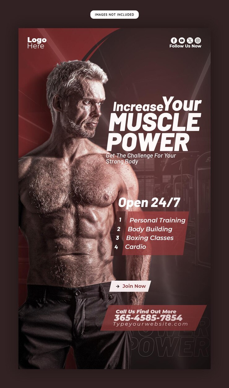 PSD gratuit modèle d'histoire instagram et facebook pour le gymnase et le fitness