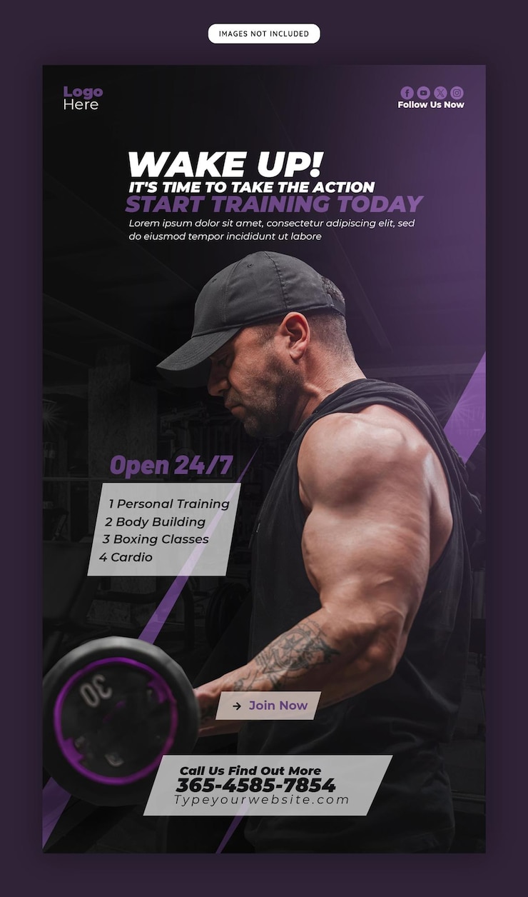 PSD gratuit modèle d'histoire instagram et facebook pour le gymnase et le fitness