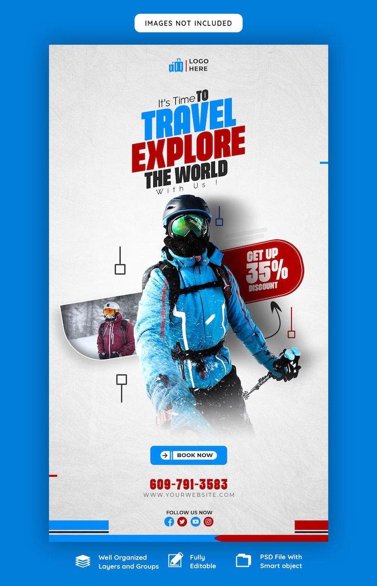 PSD gratuit modèle d'histoire instagram et facebook pour les voyages et le tourisme