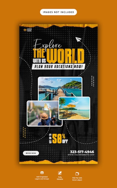 Modèle d'histoire Instagram et Facebook pour les voyages et le tourisme