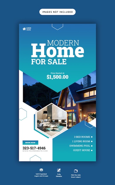 Modèle d'histoire instagram et facebook de propriété de maison immobilière
