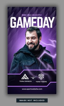 Modèle d'histoire instagram pour les jeux esports purple gameday