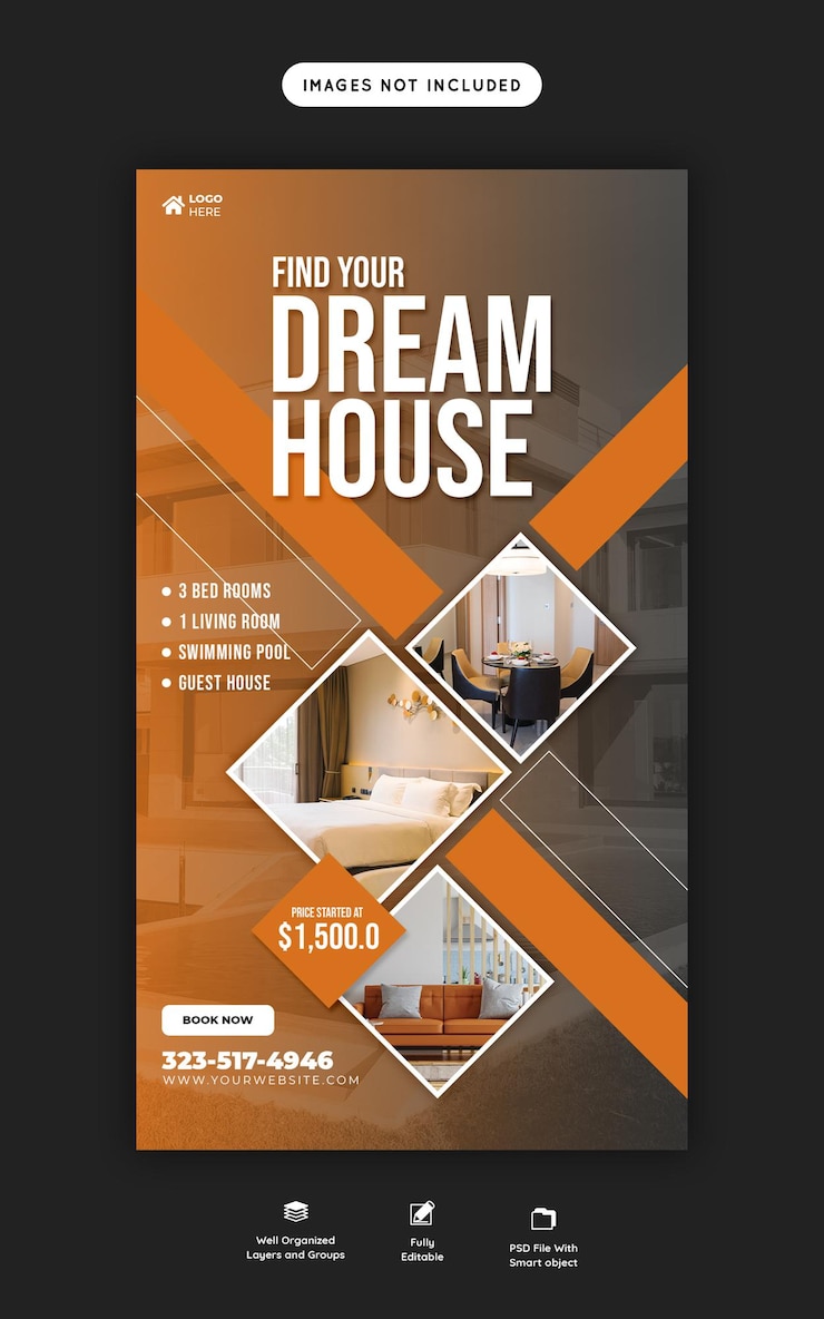 PSD gratuit modèle d'histoire d'une maison immobilière sur instagram et facebook