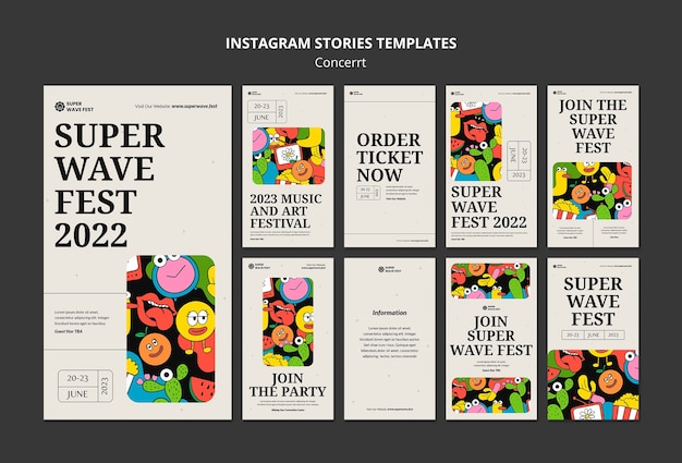 PSD gratuit modèle d'histoires de concert de musique instagram