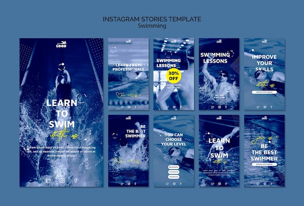 PSD gratuit modèle d'histoires de cours de natation instagram