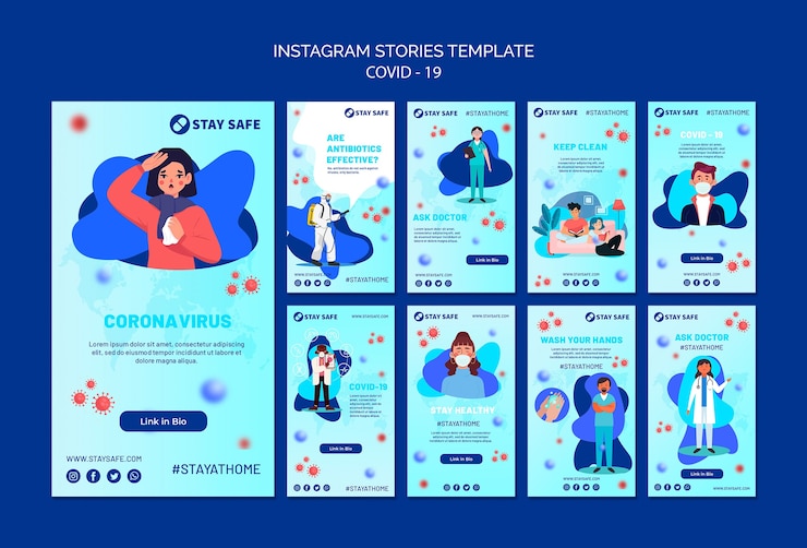 PSD gratuit modèle d'histoires covid-19 instagram avec illustration