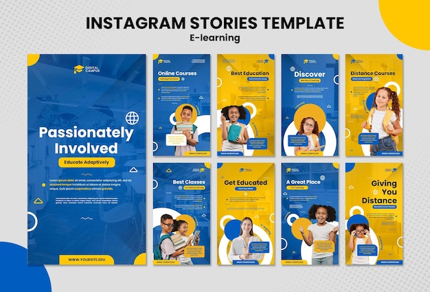 PSD gratuit modèle d'histoires instagram d'apprentissage en ligne