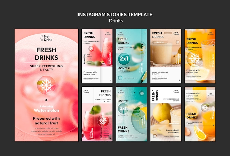 PSD gratuit modèle d'histoires instagram de boisson design plat