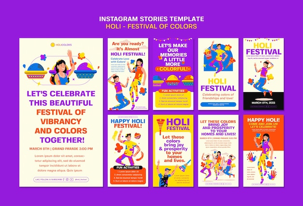 PSD gratuit modèle d'histoires instagram de célébration du festival holi