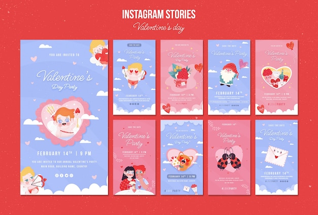 PSD gratuit modèle d'histoires instagram de célébration de la saint-valentin