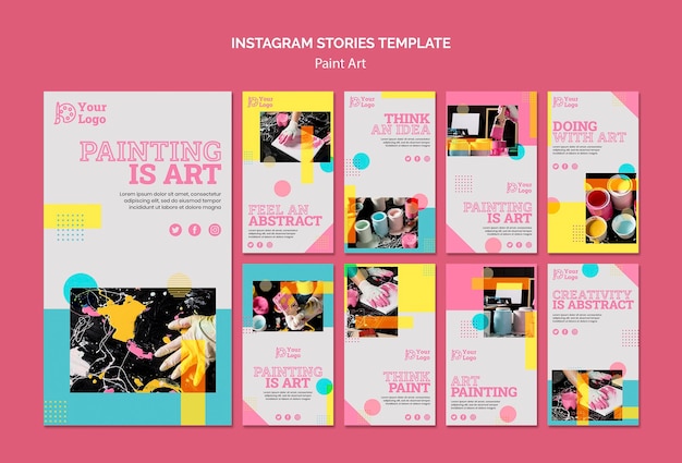 PSD gratuit modèle d'histoires instagram de concept d'art de peinture