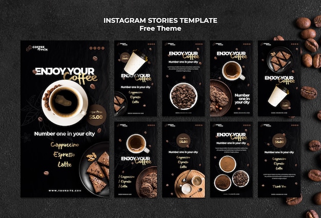 Modèle d'histoires instagram de concept de café