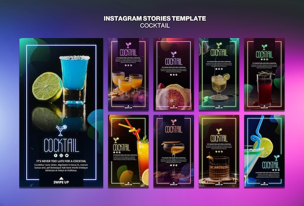 Modèle d'histoires instagram de concept de cocktail