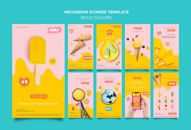 Modèle d'histoires instagram de concept de couleurs audacieuses