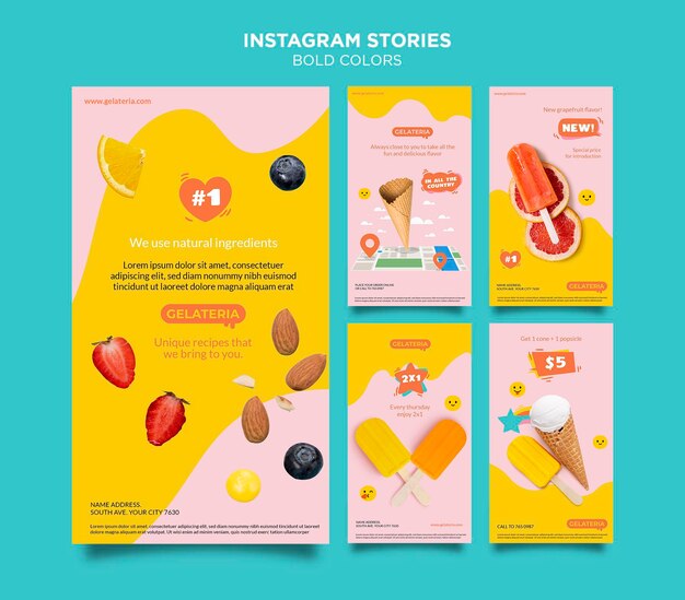 Modèle d'histoires instagram de concept de couleurs audacieuses
