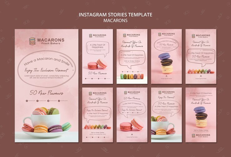 PSD gratuit modèle d'histoires instagram concept macarons