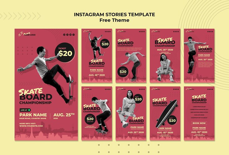 PSD gratuit modèle d'histoires instagram concept skateboard