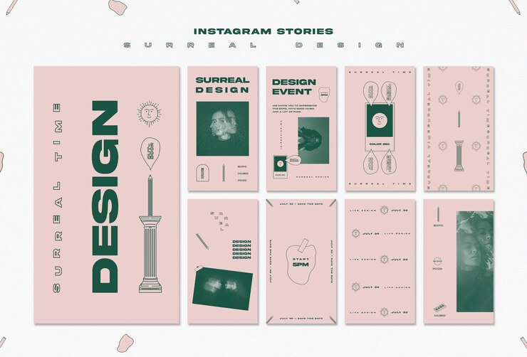 PSD gratuit modèle d'histoires instagram de conception surréaliste