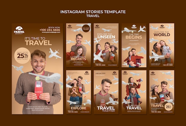 PSD gratuit modèle d'histoires instagram de conception de voyage dégradé