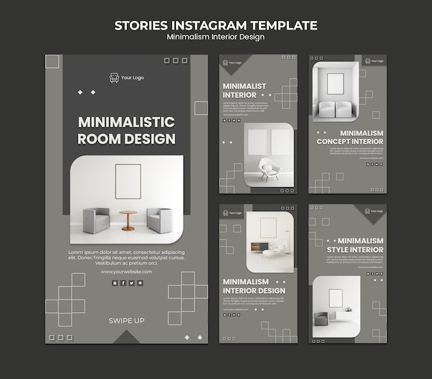 PSD gratuit modèle d'histoires instagram de design d'intérieur minimaliste