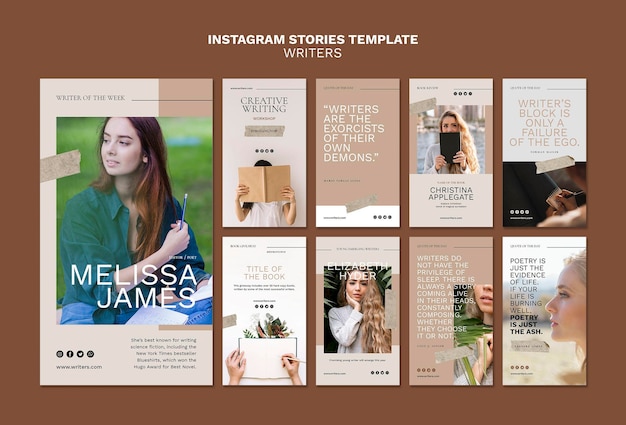 Modèle d'histoires instagram d'écrivains