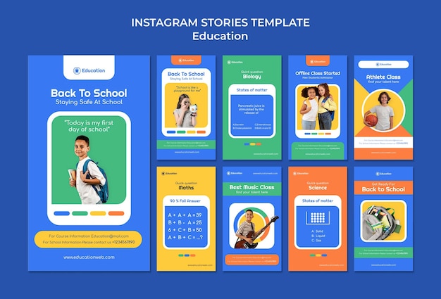 PSD gratuit modèle d'histoires instagram d'éducation au design plat