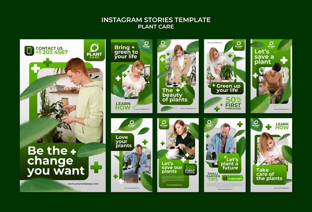 Modèle d'histoires instagram sur l'entretien des plantes