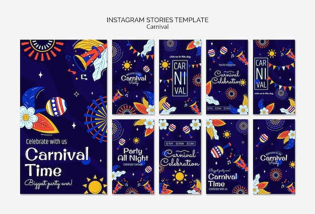 PSD gratuit modèle d'histoires instagram de fête de carnaval