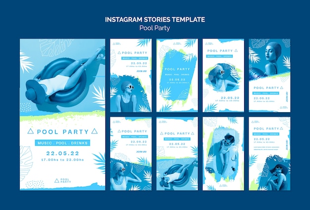 PSD gratuit modèle d'histoires instagram de fête de piscine