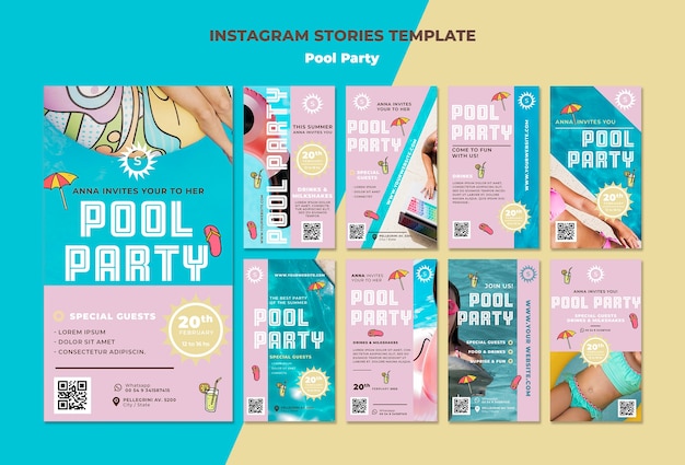 PSD gratuit modèle d'histoires instagram de fête de piscine