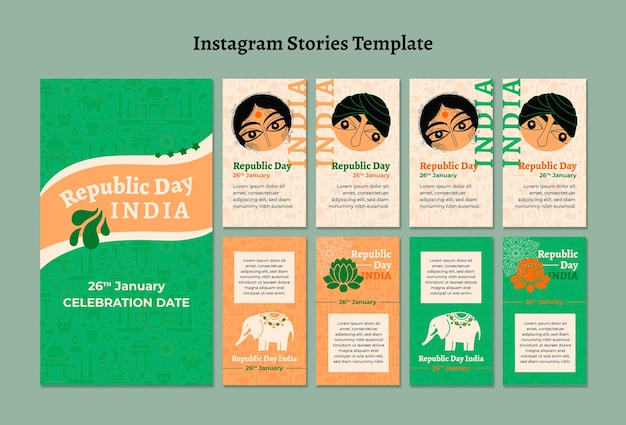 PSD gratuit modèle d'histoires instagram de la fête de la république de l'inde